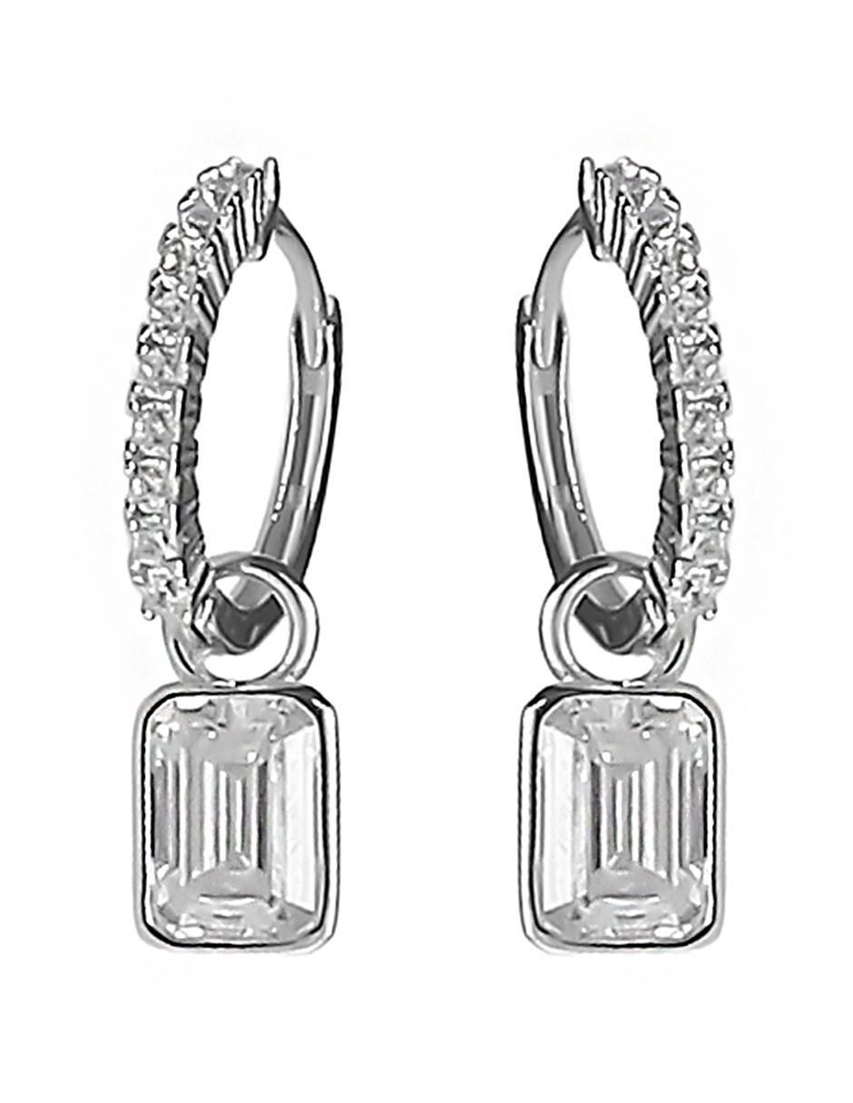 Aretes huggies rectangulares de plata P 925 con acabado baño de rodio diamante laboratorio 2