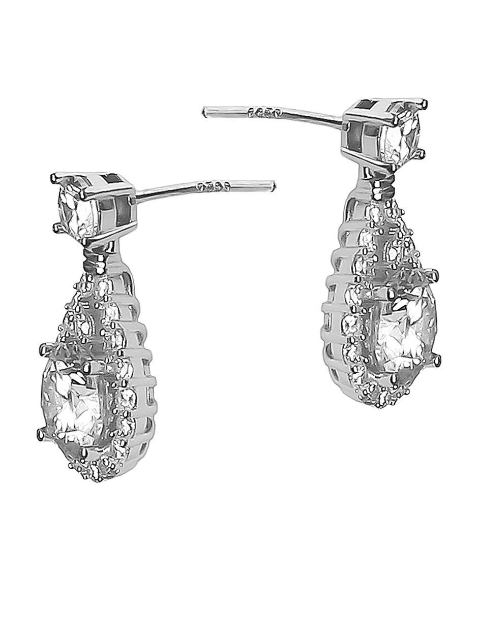 Aretes cortos de gota de plata P 925 con acabado baño de rodio diamante laboratorio 2
