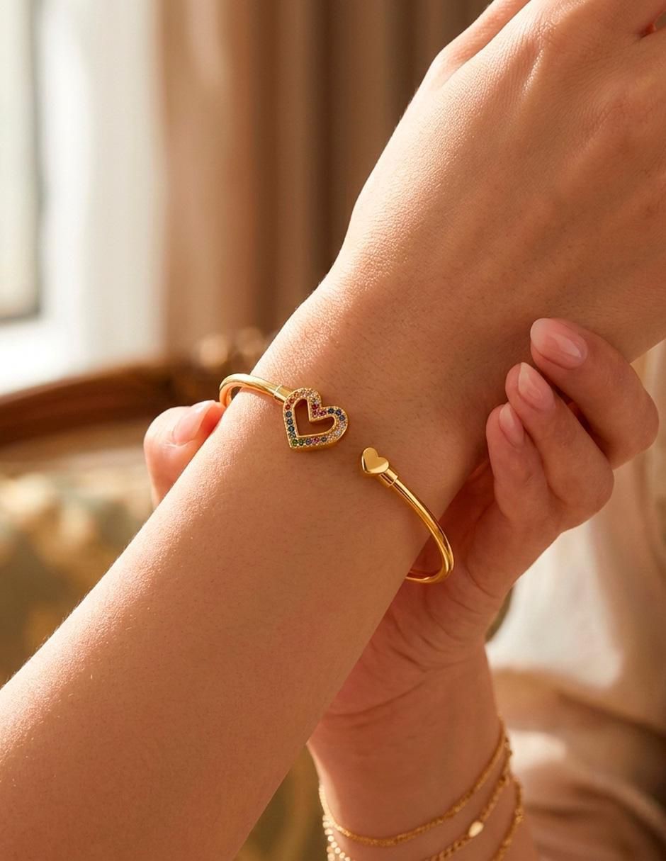 Brazalete de oro laminado con zirconia cúbica 18 K brillante 3
