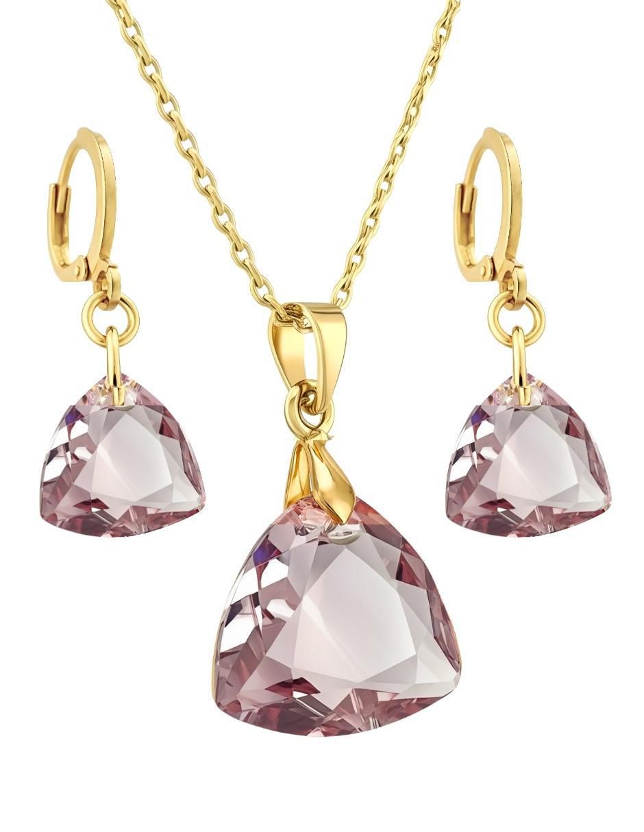 Aretes y collar triangular Aurore baño de oro 18 k cristal