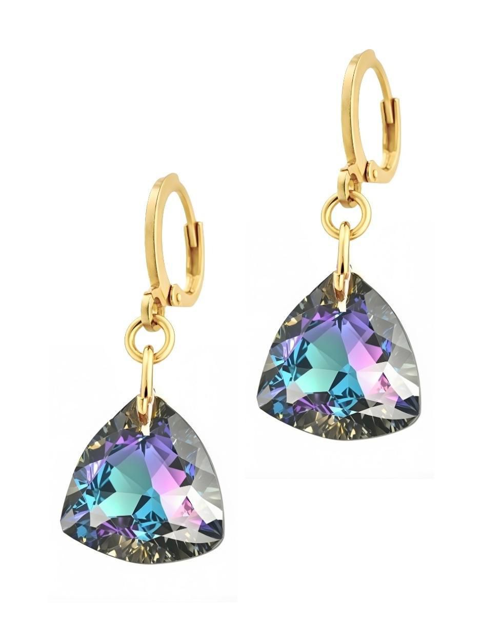 Aretes y collar triangular Aurore baño de oro 18 k cristal 5