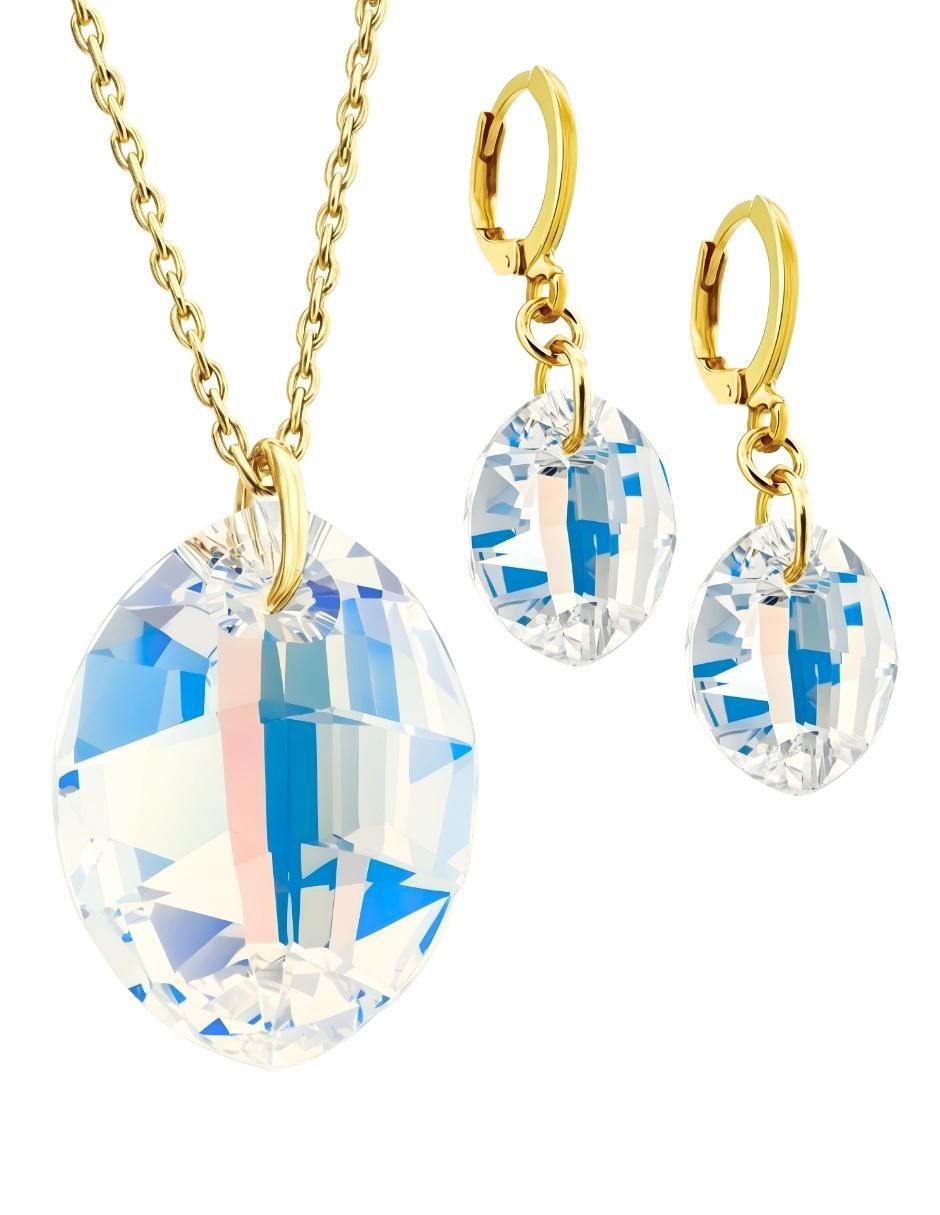 Aretes y collar ovalado Aurore baño de oro 18 k cristal