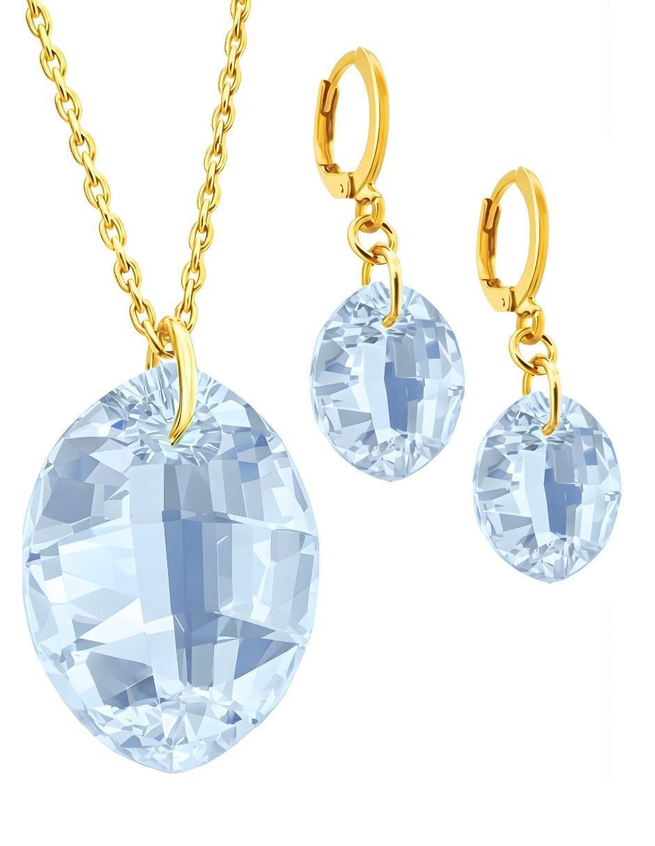 Aretes y collar ovalado Aurore baño de oro 18 k cristal