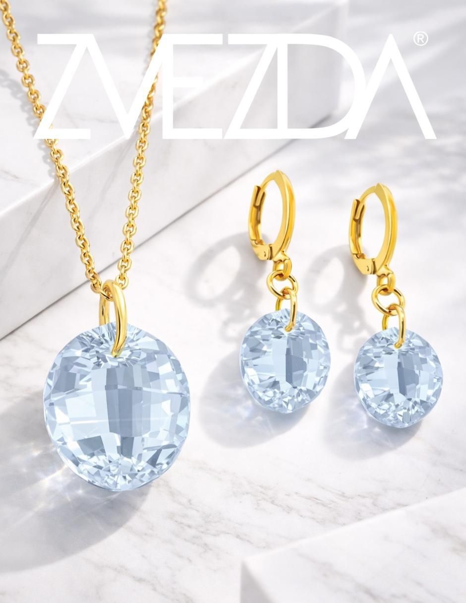 Aretes y collar ovalado Aurore baño de oro 18 k cristal 2