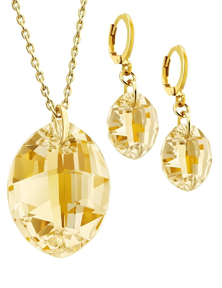 Aretes y collar ovalado Aurore baño de oro 18 k cristal
