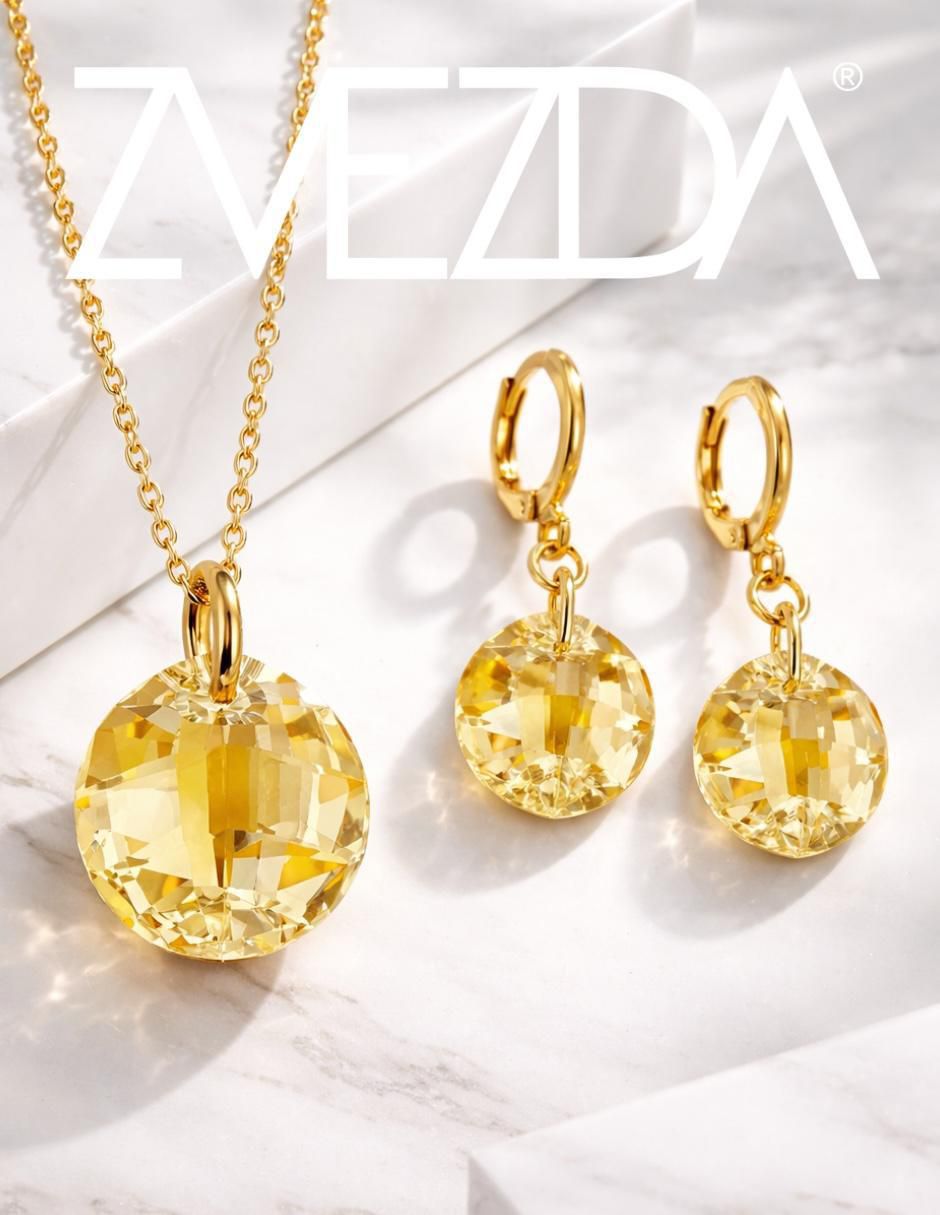 Aretes y collar ovalado Aurore baño de oro 18 k cristal 2