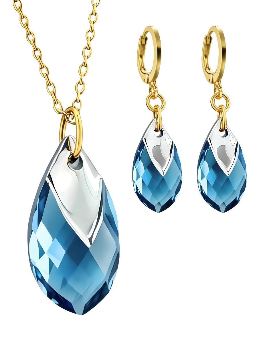 Aretes y collar de gota Aurore baño de oro 18 k cristal