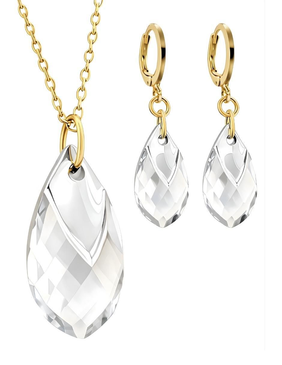 Aretes y collar de gota Aurore baño de oro 18 k cristal