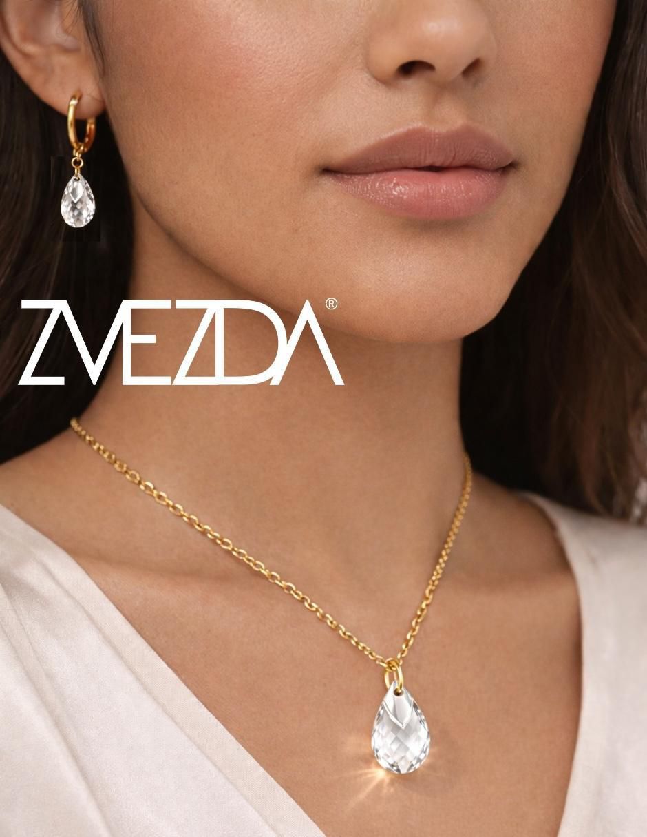 Aretes y collar de gota Aurore baño de oro 18 k cristal 2