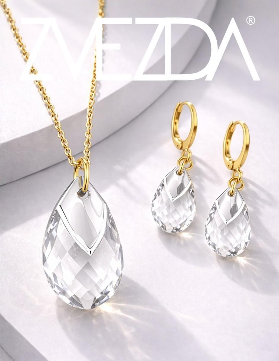Aretes y collar de gota Aurore baño de oro 18 k cristal 3