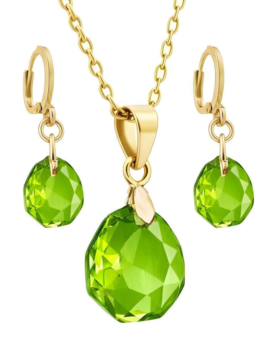 Aretes y collar de gota Aurore baño de oro 18 k cristal