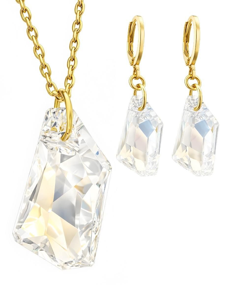 Aretes y collar Aurore baño de oro 18 k cristal