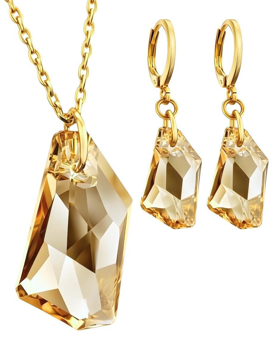 Aretes y collar Aurore baño de oro 18 k cristal