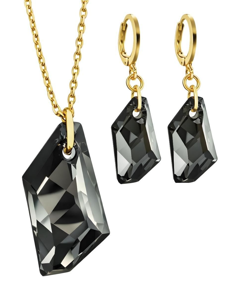 Aretes y collar Aurore baño de oro 18 k cristal