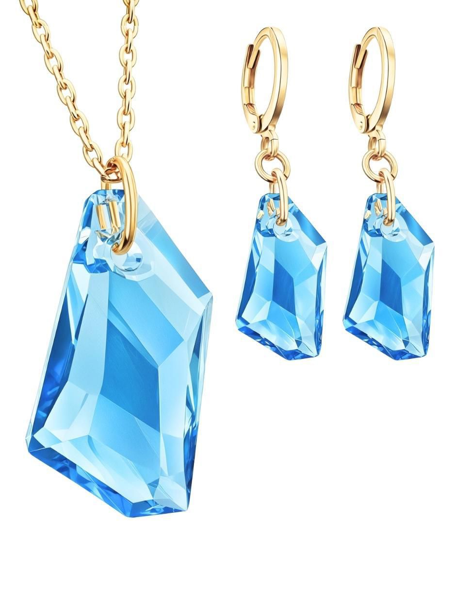 Aretes y collar Aurore baño de oro 18 k cristal