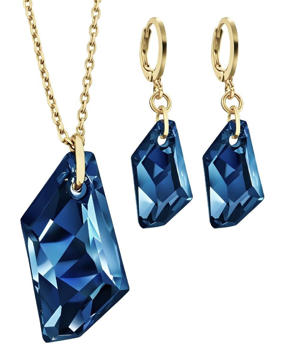 Aretes y collar Aurore baño de oro 18 k cristal