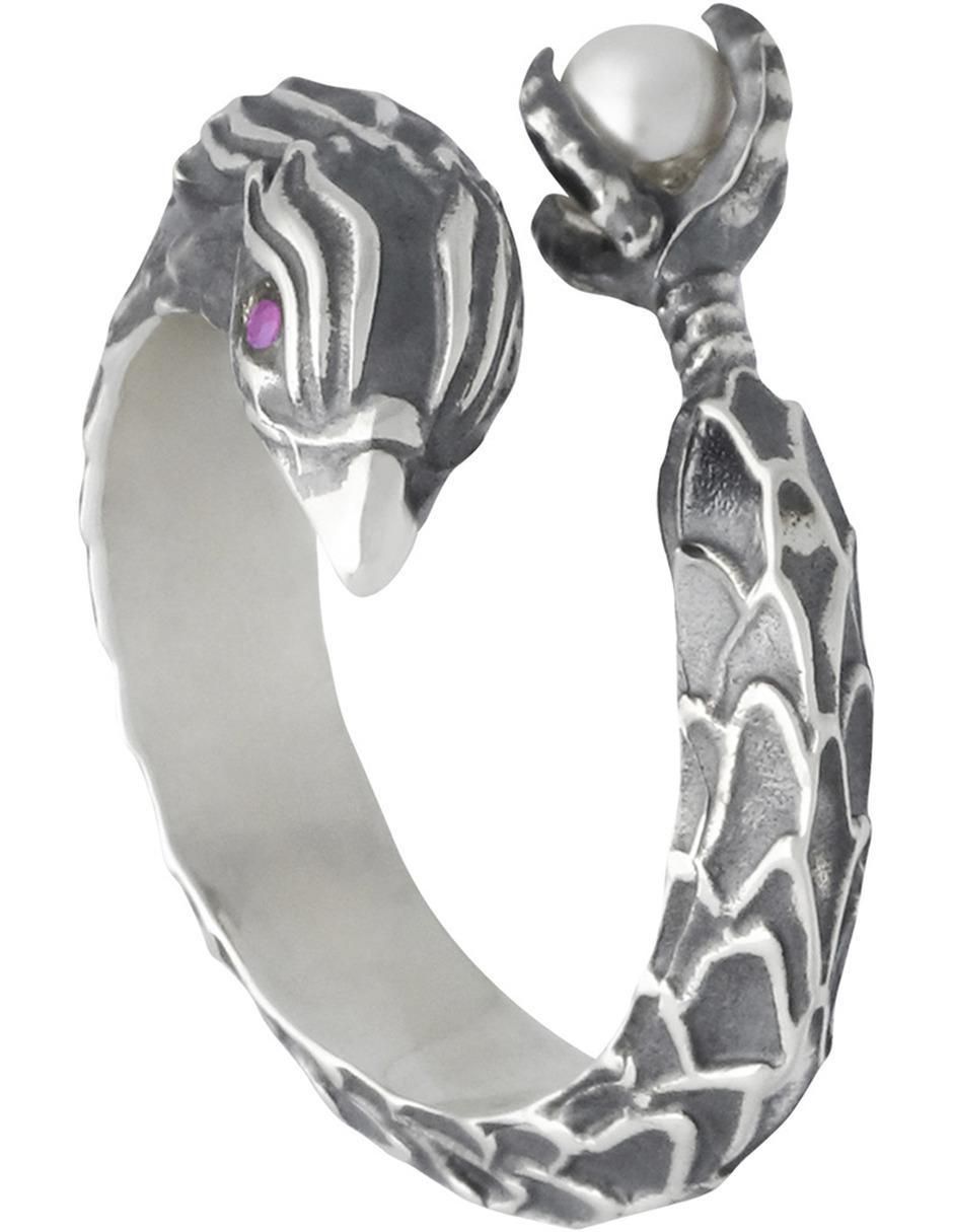 Anillo con gema de pato México P 925 de plata rubí y perla brillante