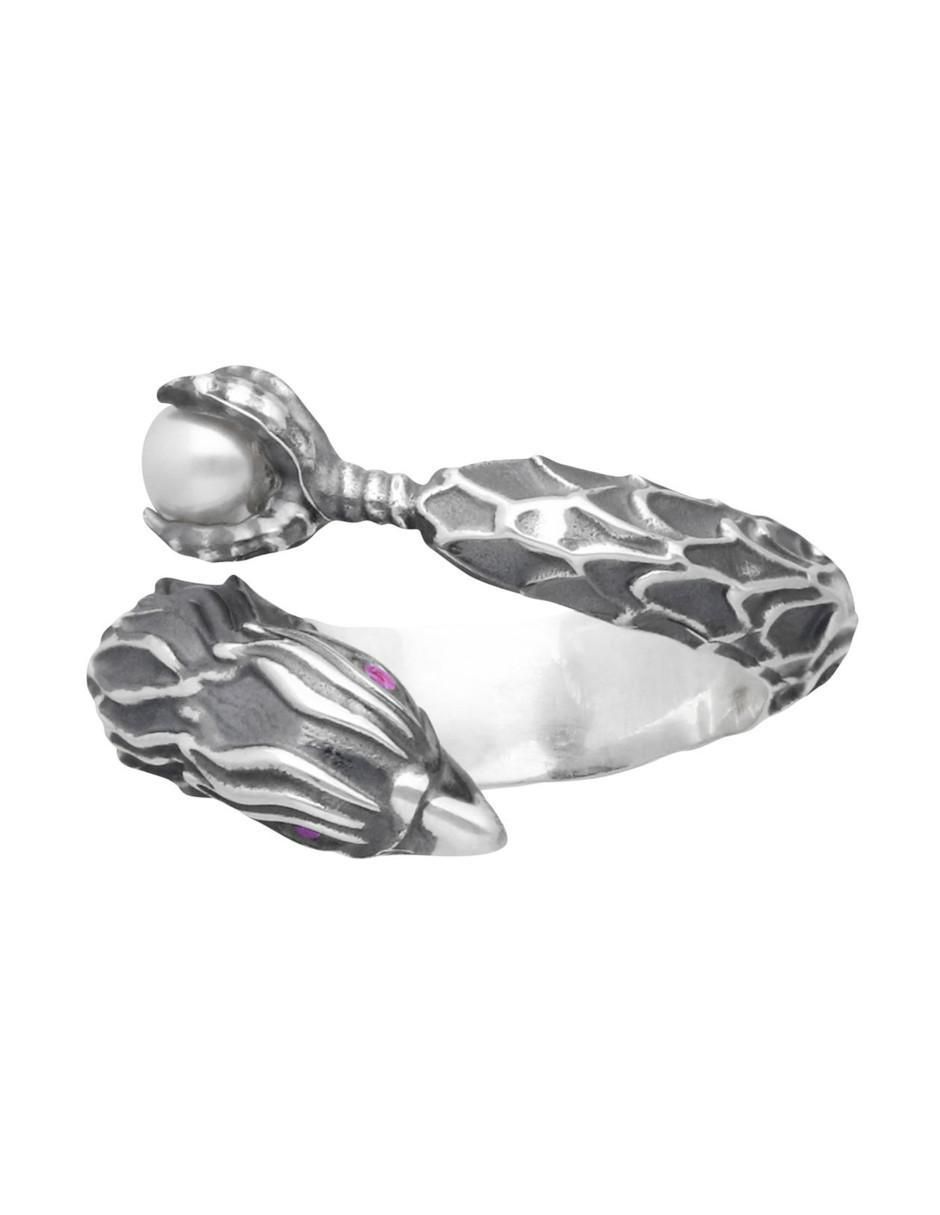 Anillo con gema de pato México P 925 de plata rubí y perla brillante