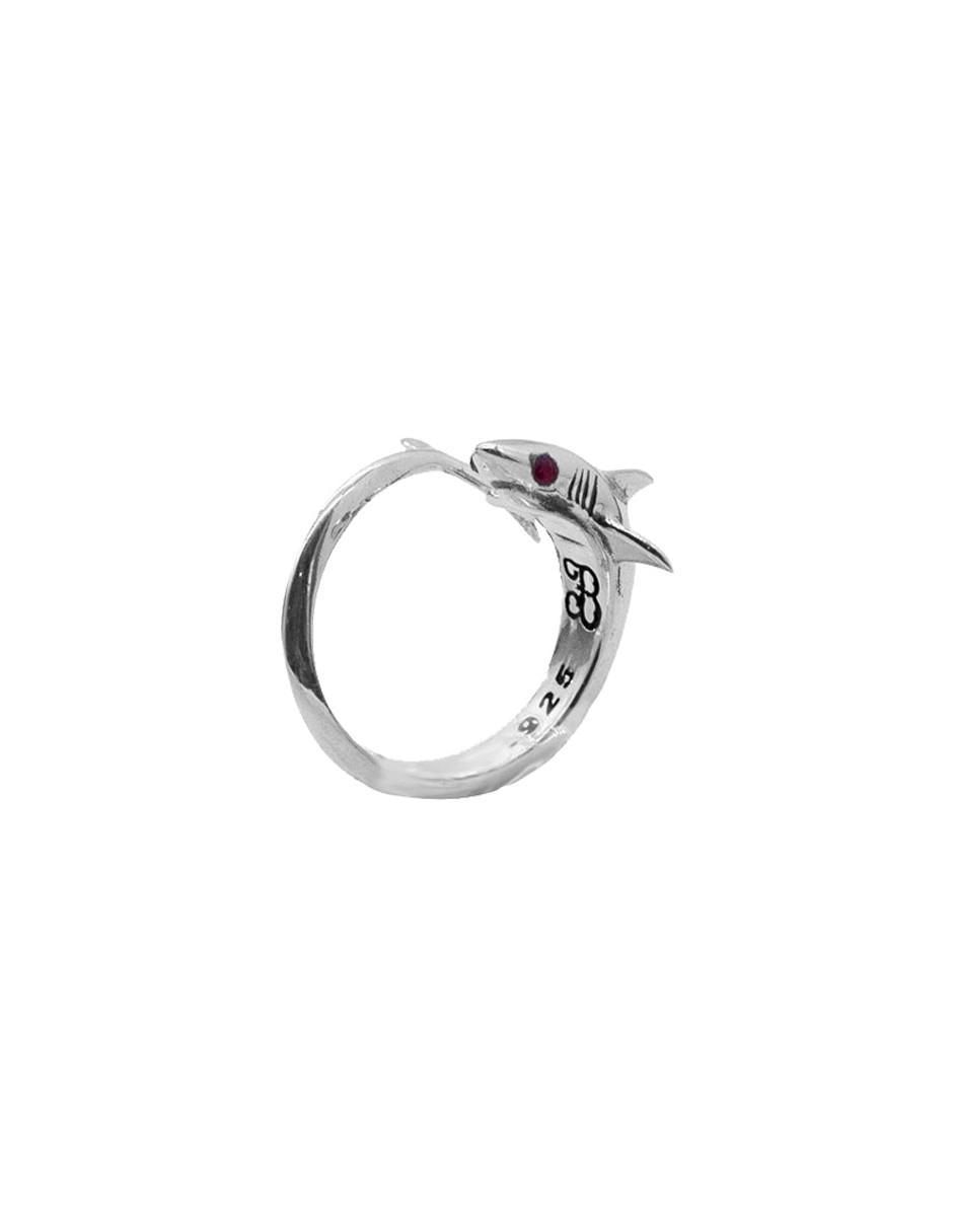 Anillo con gema de serpiente México P 925 de plata rubí pulido