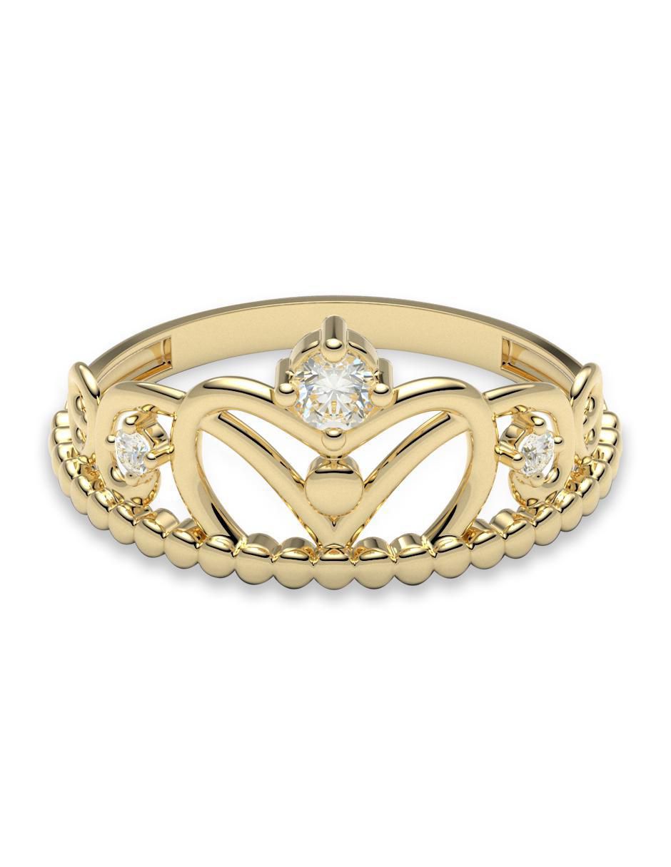 Anillo de corona 14 k de oro zirconia brillante